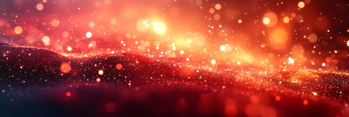Red and gold glittering background with bokeh lights.