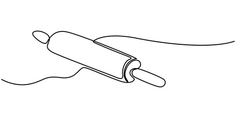 Vector continuous one single line drawing icon of rolling pin in silhouette on a white background. Linear stylized, Rolling pin one line continuous drawing. Kitchen tools continuous one line