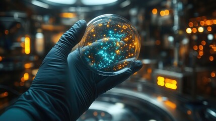 Scientist Holding a Petri Dish in a Futuristic Research Lab for Science and Innovation