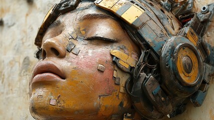 Wall Mural - Cyberpunk Woman: A Futuristic Metal Sculpture