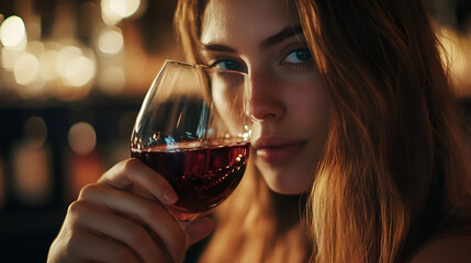 Canvas Print - beautiful woman drinking wine