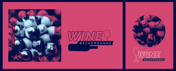 Poster - Presentation cover template. Image of grapes with vector halftone effect. Ideal for wine designs.