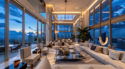 Poster - Modern Luxury Living Room with City View