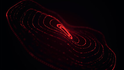 Poster - Abstract background with dynamic wave. Circular wave of dots. Musical sound wave. Dark background. Big data visualization. Plexus. Vector illustration.