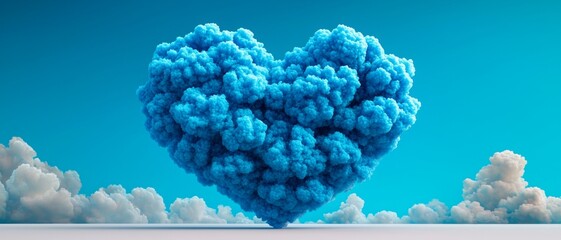 Canvas Print - Blue Cloud Heart Shape in Digital Illustration