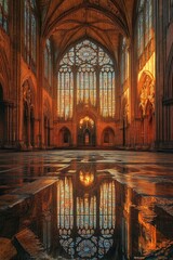 Wall Mural - Majestic Gothic Cathedral Interior with Stunning Reflections