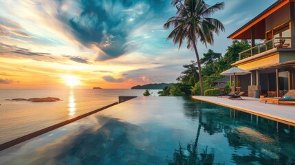 Poster - Serene Sunset View from Luxurious Infinity Pool