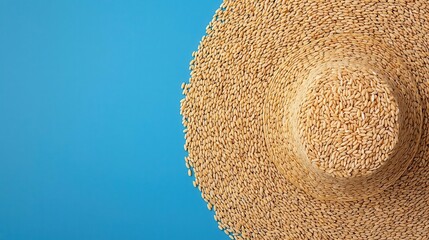 Top view of rice grains arranged to form a farmer s hat shape, rice art, agricultural tribute