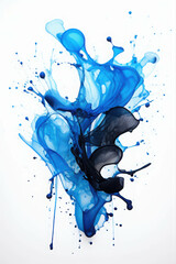 Poster - Abstract Art with Black and Blue Splashes on White Background