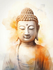 Serene Buddha Portrait in Watercolor Style