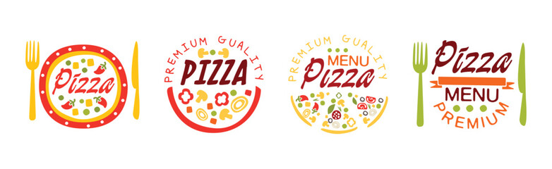 Sticker - Pizza House Menu Logo Design for Pizzeria and Restaurant Vector Set