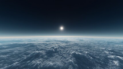 Wall Mural - a panoramic sky above sparse clouds, deep blue with a tiny bright sun