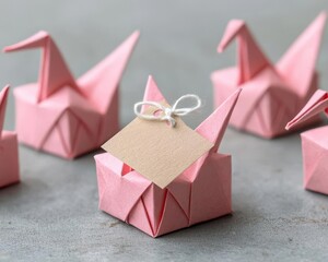 Origami wedding favors, small folded cranes with a thank you tag, origami favors, wedding gift