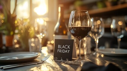 Poster - A table with a wine glass and a black friday sign