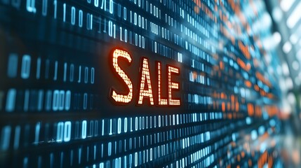 Aufkleber - A 3D rendering of the word SALE made from binary code representing the digital aspect of Cyber Monday deals and special online shopping promotions