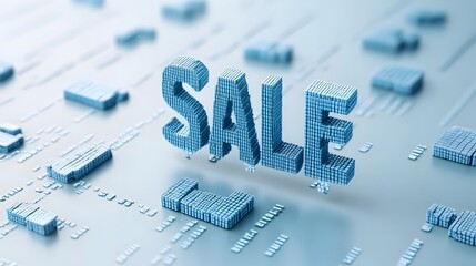 Poster - 3D Rendering of the Word SALE Made from Binary Code Representing the Digital Aspect of Cyber Monday Deals and Online Shopping Promotions