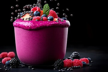 Aufkleber - 3D digital model of a smoothie bowl, with detailed fruits, seeds, and textures fully animated in a dynamic, interactive digital setting