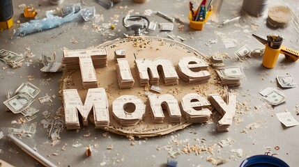 Aufkleber - A clock made from stacked paper money representing the business idiom  Time is Money  and the importance of financial growth and management