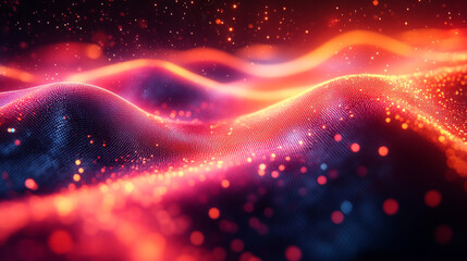 Abstract glowing red, orange, and blue waves.