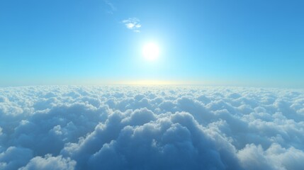 Wall Mural - a serene morning sky above sparse clouds, with a vivid blue sky and a small bright sun