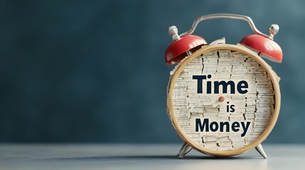 Poster - A creative and conceptual image depicting a clock made of stacked money symbolizing the well known business saying  Time is Money