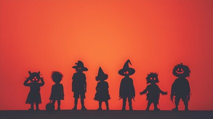 Aufkleber - A group of friends in vibrant costumes their shadows taking on the shapes of real monsters behind them capturing the enchanting and spooky essence of Halloween night