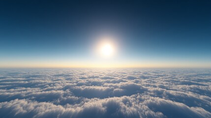 Wall Mural - a tranquil skyscape above thin clouds, deep blue with a small bright sun just rising