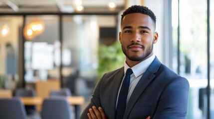 Poster - A professional portrait of a young male entrepreneur in a stylish office setting, with a clean, modern background and a confident, approachable demeanor.
