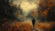 © Vertigo Images - A lone figure walks along a path through a foggy forest.