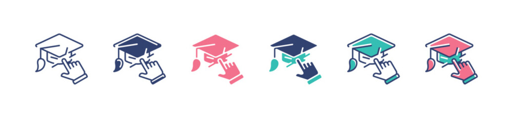 Leinwandbilder - hand clicking graduation cap icon set education goal achievement hand pointing graduation hat vector online study diploma ceremony celebration signs illustration