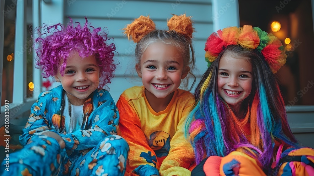 Playful and Vibrant Halloween Costumes for Children Featuring Cheerful Designs Bright Fun Party Vibes