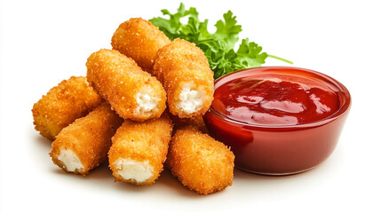 Crispy cheese sticks served with tangy ketchup and fresh cilantro for a delightful snack