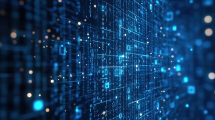Aufkleber - Digital data stream with binary code and glowing elements