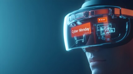 Aufkleber - Augmented Reality Headset with Floating Cyber Monday Themed Product Tags Showcasing Future Retail Technology and Immersive Shopping Experiences