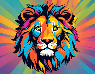 colorful lion head with cool isolated pop art style background