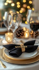 Poster - A table with a black napkin that says Black Friday on it
