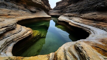 Poster - Centuries Old Water Channels Carved into Rugged Rock Formations Symbolizing the Enduring Power of Water and Its Role in Shaping Natural Landscapes Over Time