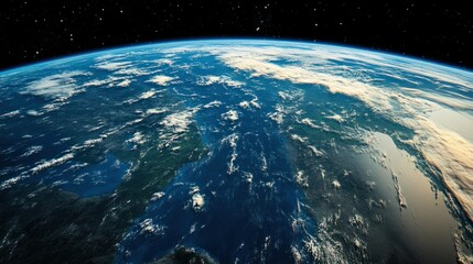 A view of Earth from space, showing its vibrant colors of blue water, green land, and white clouds, glowing against the black sky