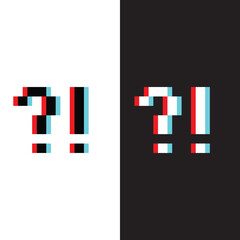 Poster - glitch question mark and exclamation mark 8 bit icon Pixel art 8-bit for game