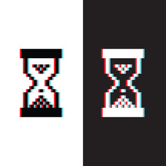 Fototapete - glich effect pixel hourglass vector icon 8 bit