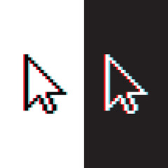 Poster - glich effect pixel arrow cursor icon. Vector pixel art 8 bit logo for game