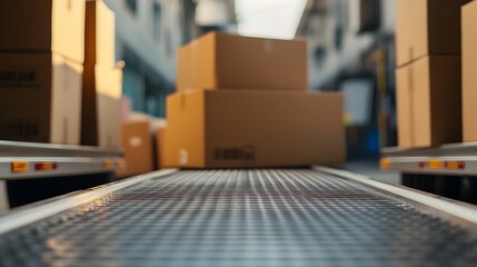 Poster - Close up photograph showcasing a moving truck ramp leading up to the back of the vehicle with various boxes and pieces of furniture visible inside the truck s cargo hold