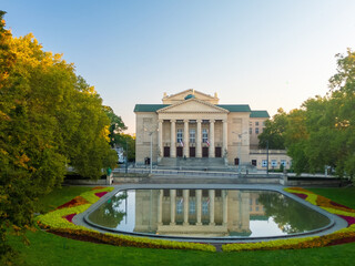 The Grand Theatre (Opera) - Poznan, Poland during sunrise in autumn. 