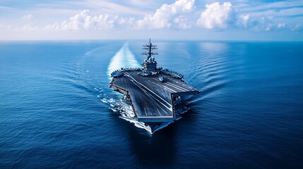 Wall Mural - Aircraft Carrier Sailing on Calm Blue Waters