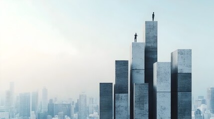 Poster - Futuristic city skyline made of ascending bar graphs illustrating the concept of business development urban growth and economic progress  This digital showcases a modern