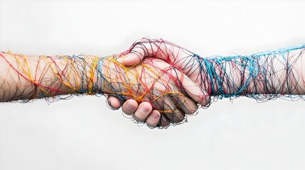 Aufkleber - Intertwining threads forming a handshake symbolizing the strong bond and interconnectedness between parties in business deals partnerships and collaborative agreements
