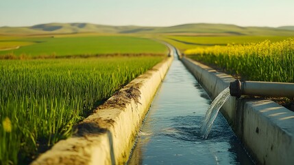 Aufkleber - Irrigation system channeling water flow to nourish farmland and enable sustainable agricultural growth symbolizing humanity s ability to harness nature s resources for productive purposes