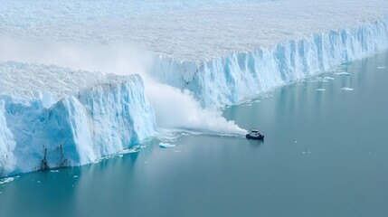 Poster - Massive glaciers slowly melting into the vast ocean symbolizing the powerful process of water reshaping the earth s geography and environment due to the effects of global climate change