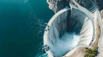 Aufkleber - Massive hydroelectric dam with powerful water rushing through turbines generating renewable and sustainable electrical energy