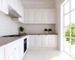 ©  Green Creator - 3D interior design of a luxury kitchen with modern appliances, 3D CAD, residential interior design concept